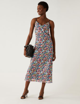 

Womens M&S Collection Printed Sequin Midi Slip Dress - Multi, Multi