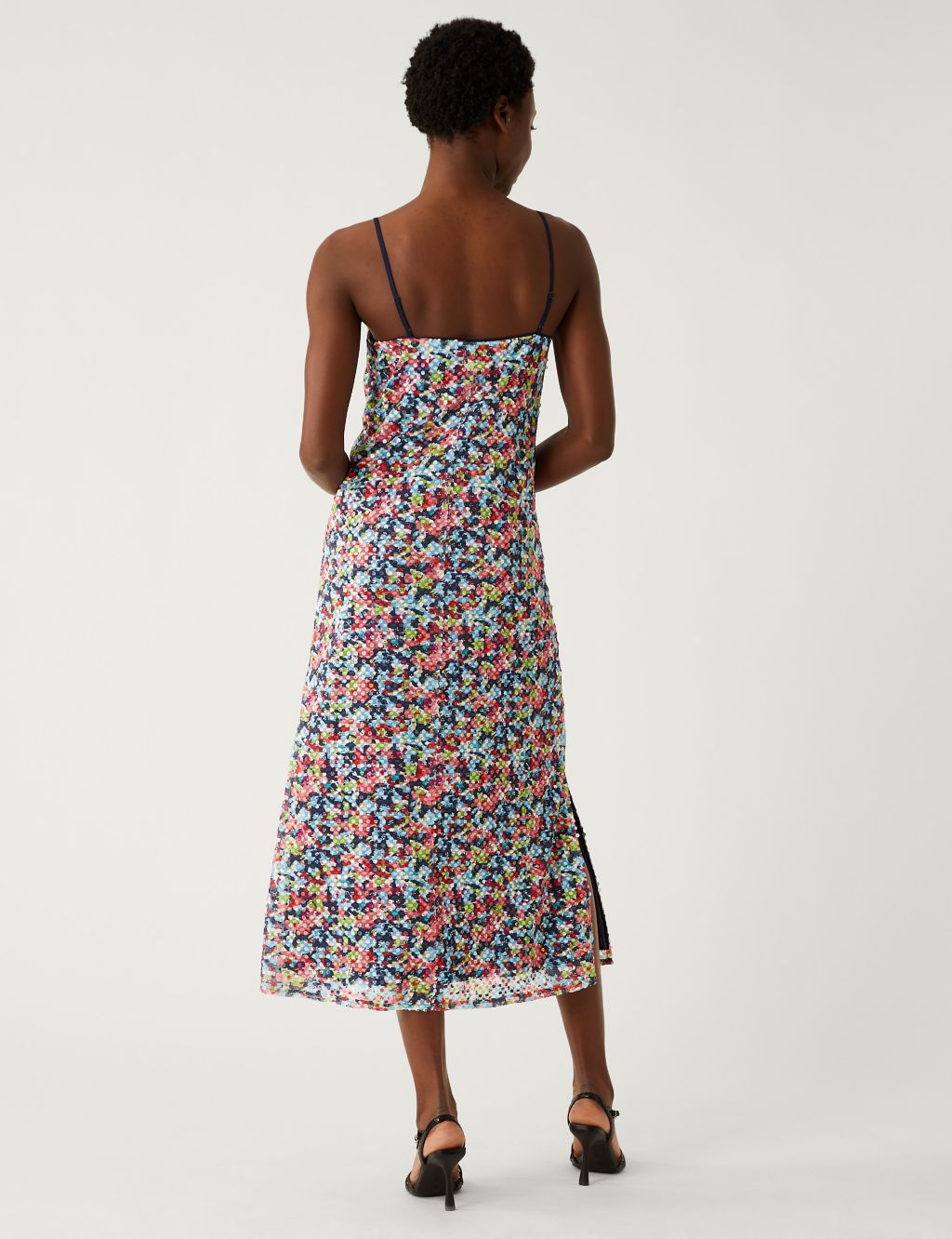 Printed Sequin Midi Slip Dress image 5