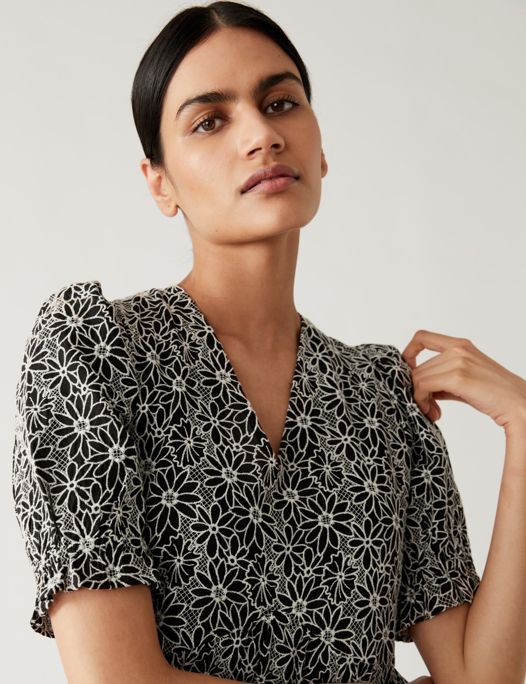 Cotton Rich Floral Embroidered Midi Tea Dress image 3