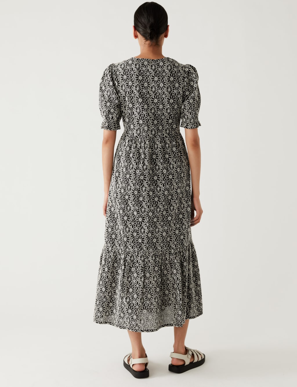 Cotton Rich Floral Embroidered Midi Tea Dress image 4