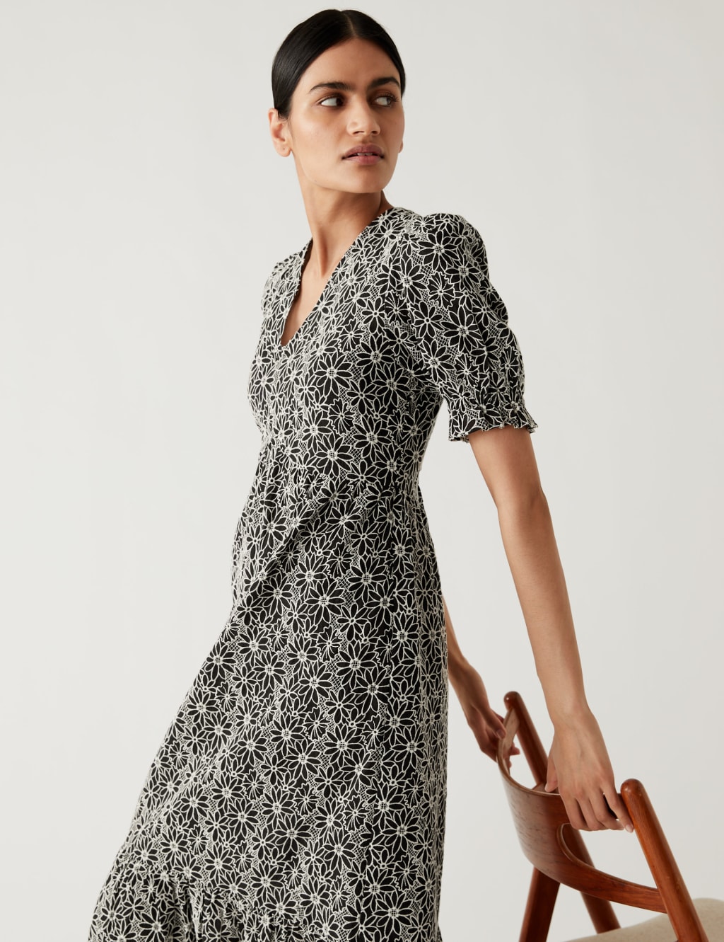 Cotton Rich Floral Embroidered Midi Tea Dress image 5