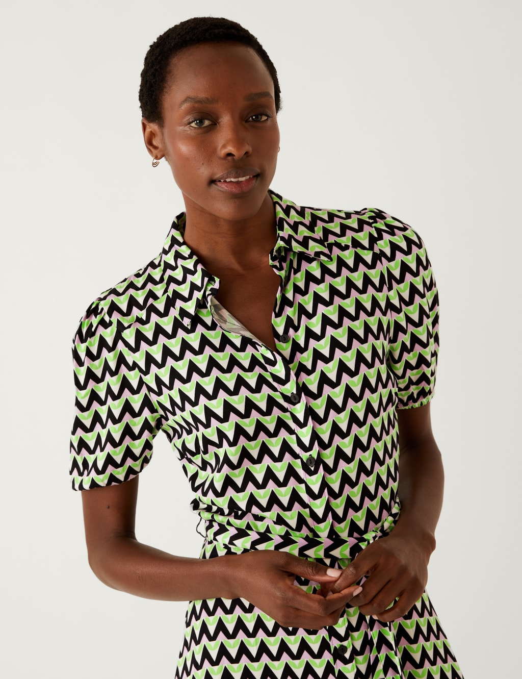 Geometric Belted Mini Shirt Dress image 3