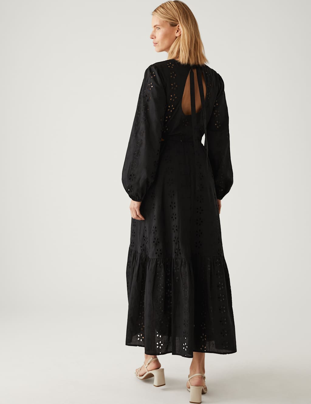 Pure Cotton Broderie Midaxi Waisted Dress image 5