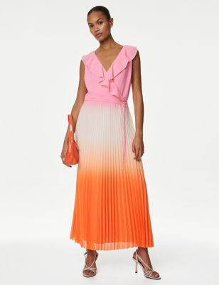 

Womens M&S Collection Ombre V-Neck Pleated Midi Waisted Dress - Pink Mix, Pink Mix