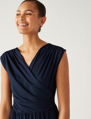 Jersey V-Neck Midi Wrap Dress