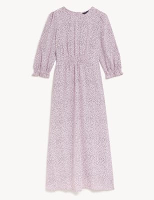 Spot Print Round Neck Midi Tea Dress