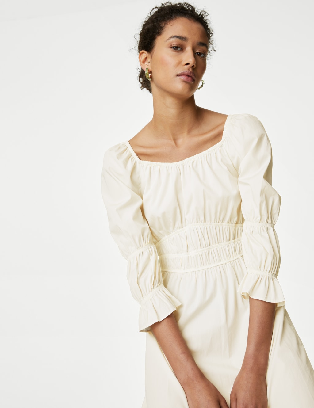 Pure Cotton Square Neck Midi Waisted Dress image 3