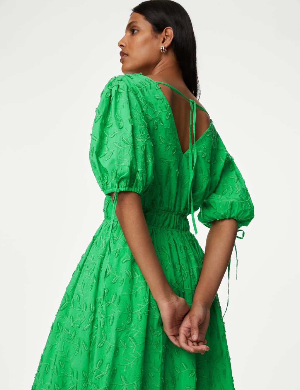 Pure Cotton Embroidered Midi Waisted Dress image 3
