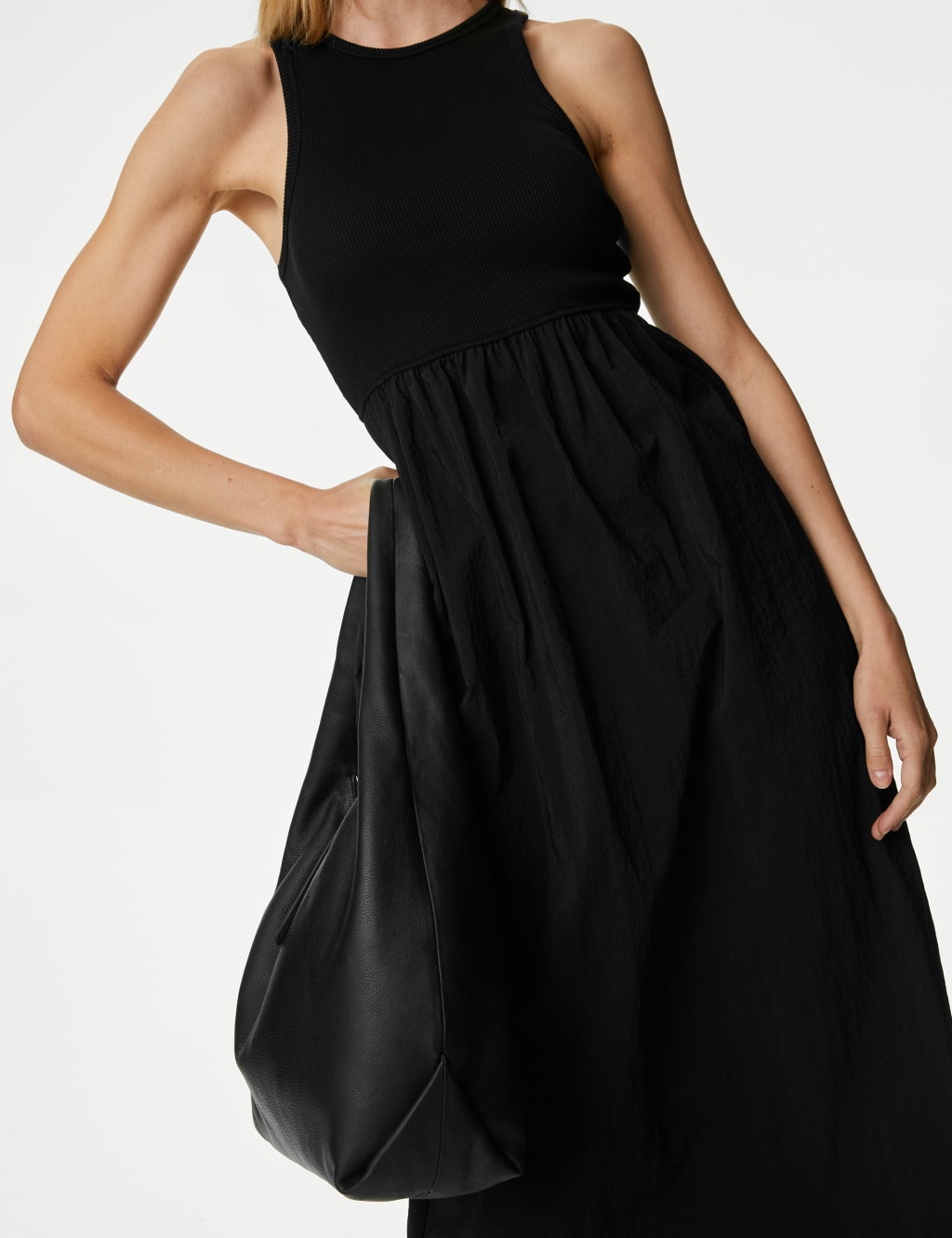 Jersey Round Neck Midi Waisted Dress image 3