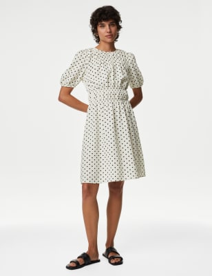 Polka Dot Textured Mini Smock Dress - MV