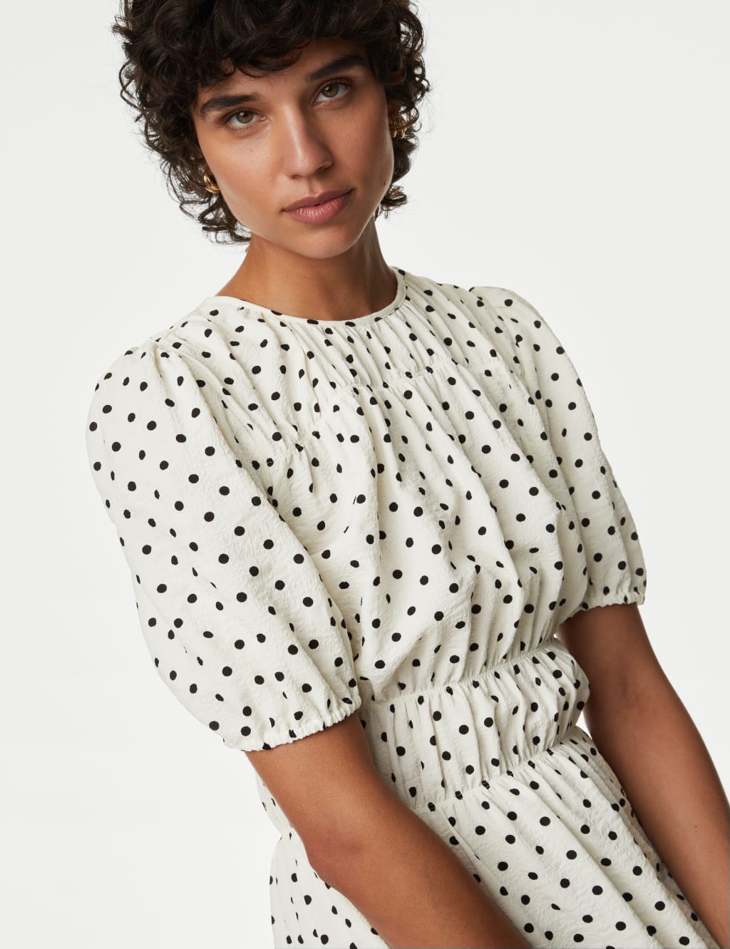 Polka Dot Textured Mini Smock Dress image 2