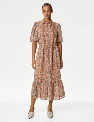 

Womens M&S Collection Snake Print Midi Shirt Dress - Natural Mix, Natural Mix