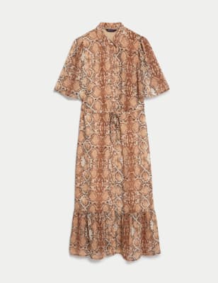 Snake Print Midi Shirt Dress