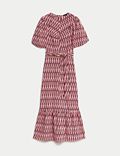 Geometric Puff Sleeve Midi Tea Dress