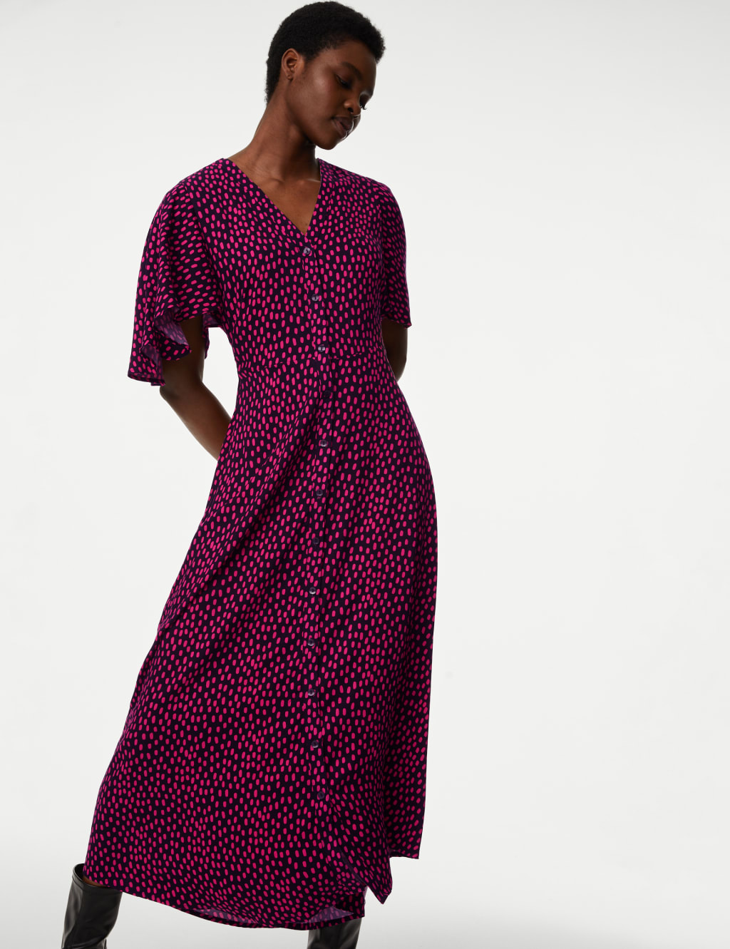 Printed V-Neck Midi Tea Dress image 4