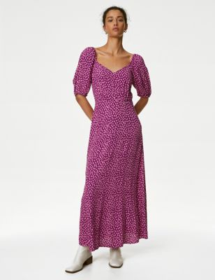 

Womens M&S Collection Printed Sweetheart Neckline Midi Tea Dress - Pink Mix, Pink Mix