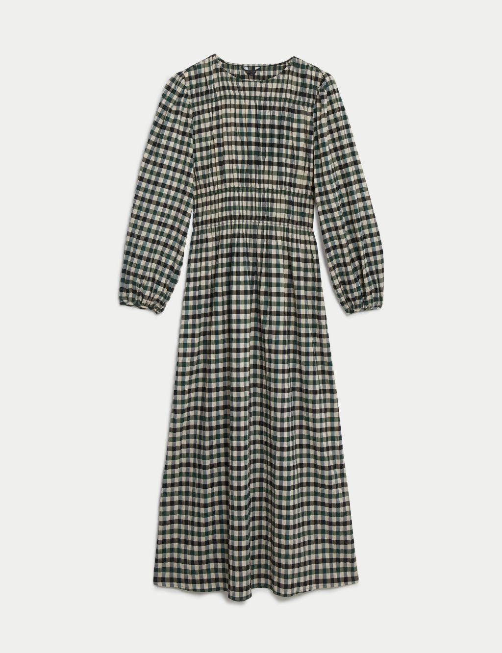 Cotton Blend Checked Midaxi Waisted Dress image 2