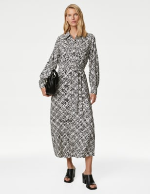 Printed Belted Midaxi Shirt Dress - KG