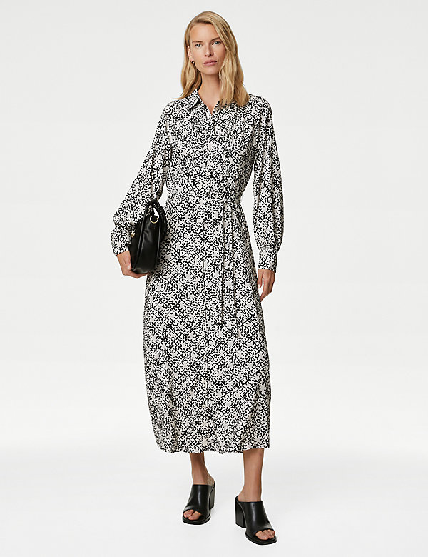Printed Belted Midaxi Shirt Dress - CY