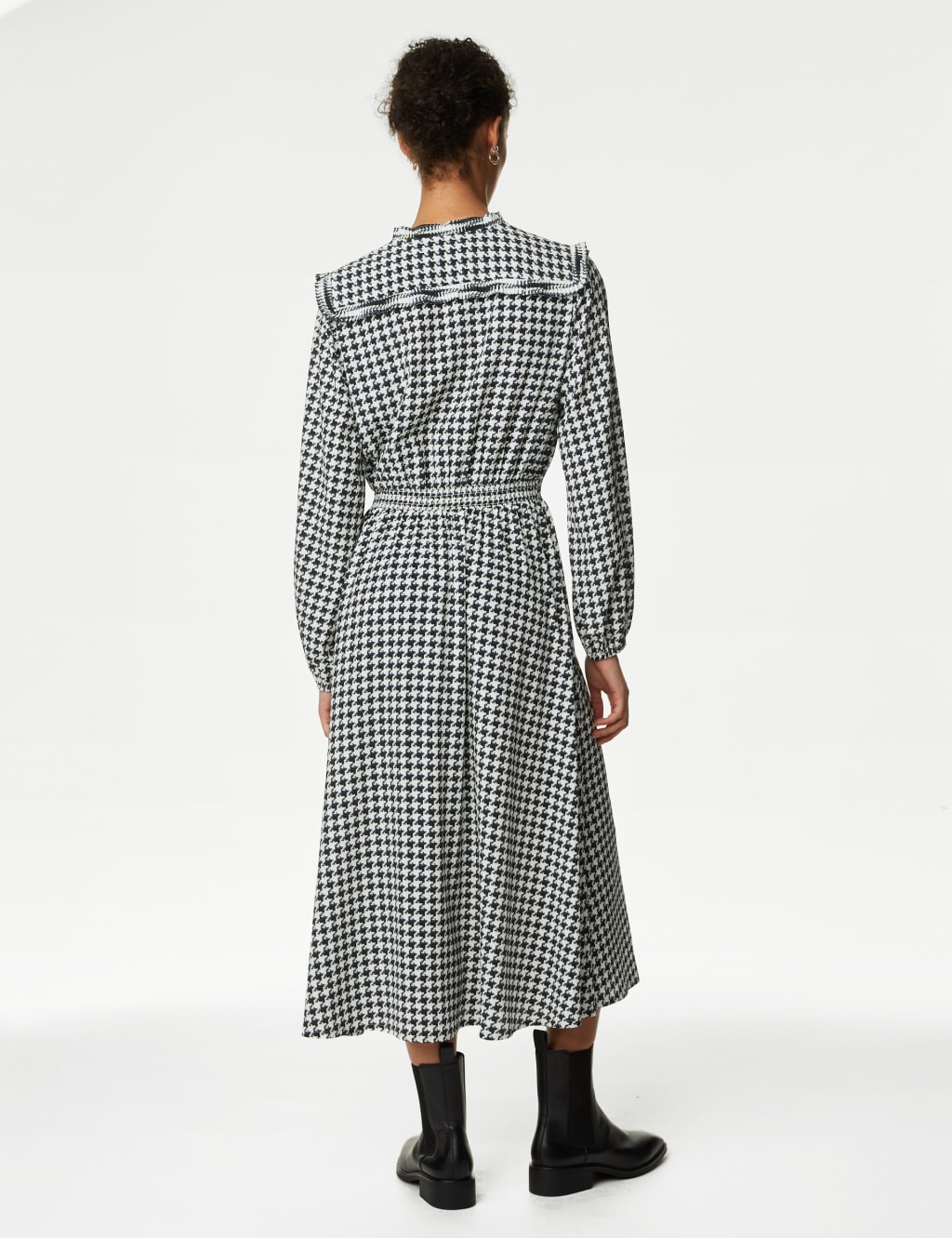 Printed Tie Neck Midi Waisted Dress image 5