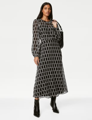 

Womens M&S Collection Midaxikleid mit Rundhalsausschnitt und Stickerei - Black, Black