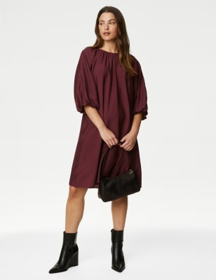 

Womens M&S Collection Puff Sleeve Knee Length Shift Dress - Claret, Claret