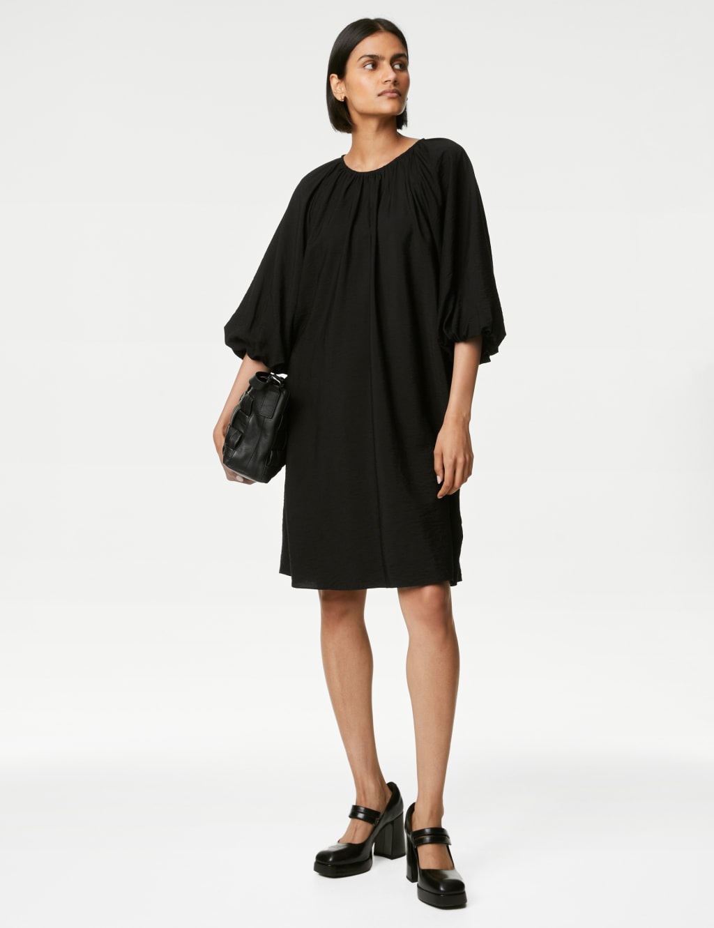 Puff Sleeve Knee Length Shift Dress image 3