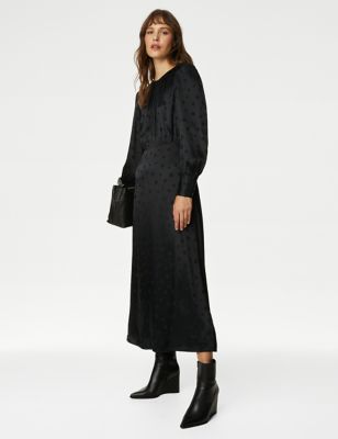 

Womens M&S Collection Jacquard Polka Dot Midaxi Tea Dress - Black, Black
