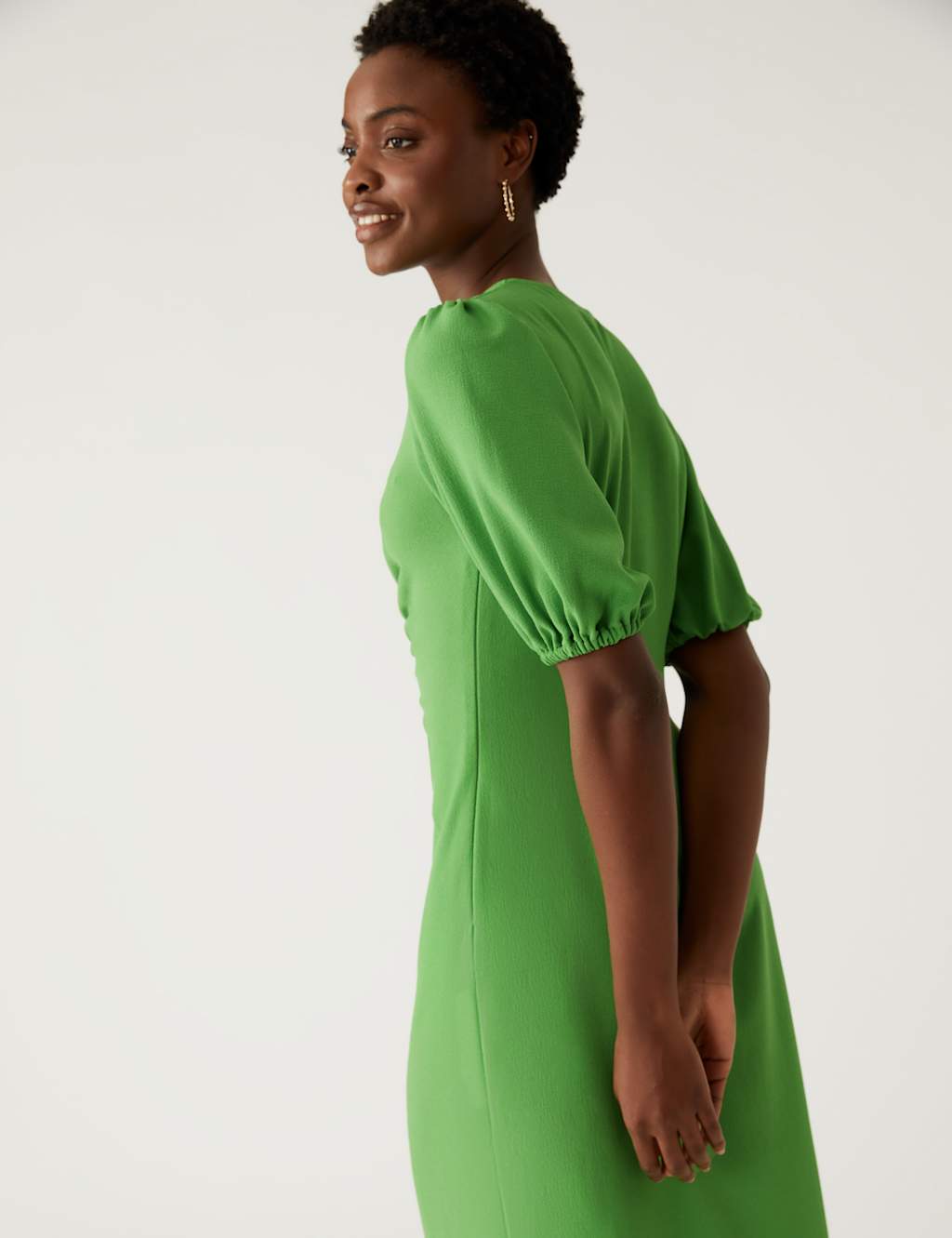 V-Neck Ruched Midi Tea Dress image 5