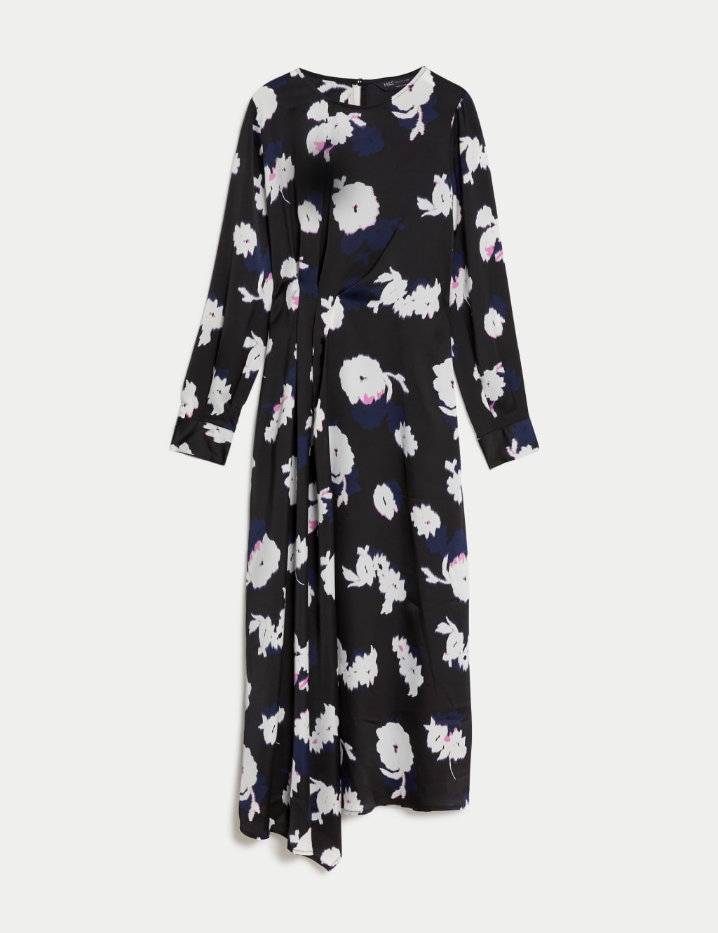 Satin Floral Round Neck Midi A-Line Dress image 2
