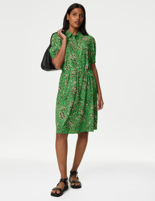 Green floral outlet shirt dress