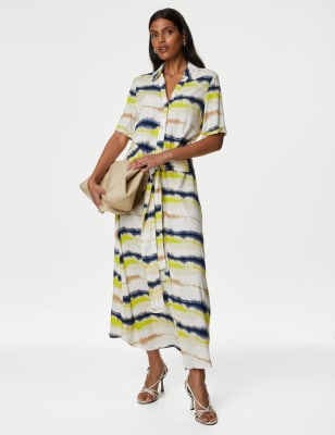 

M&S Collection Vestido camisero a media pierna estampado con cuello con cinturónWomens - Multi, Multi