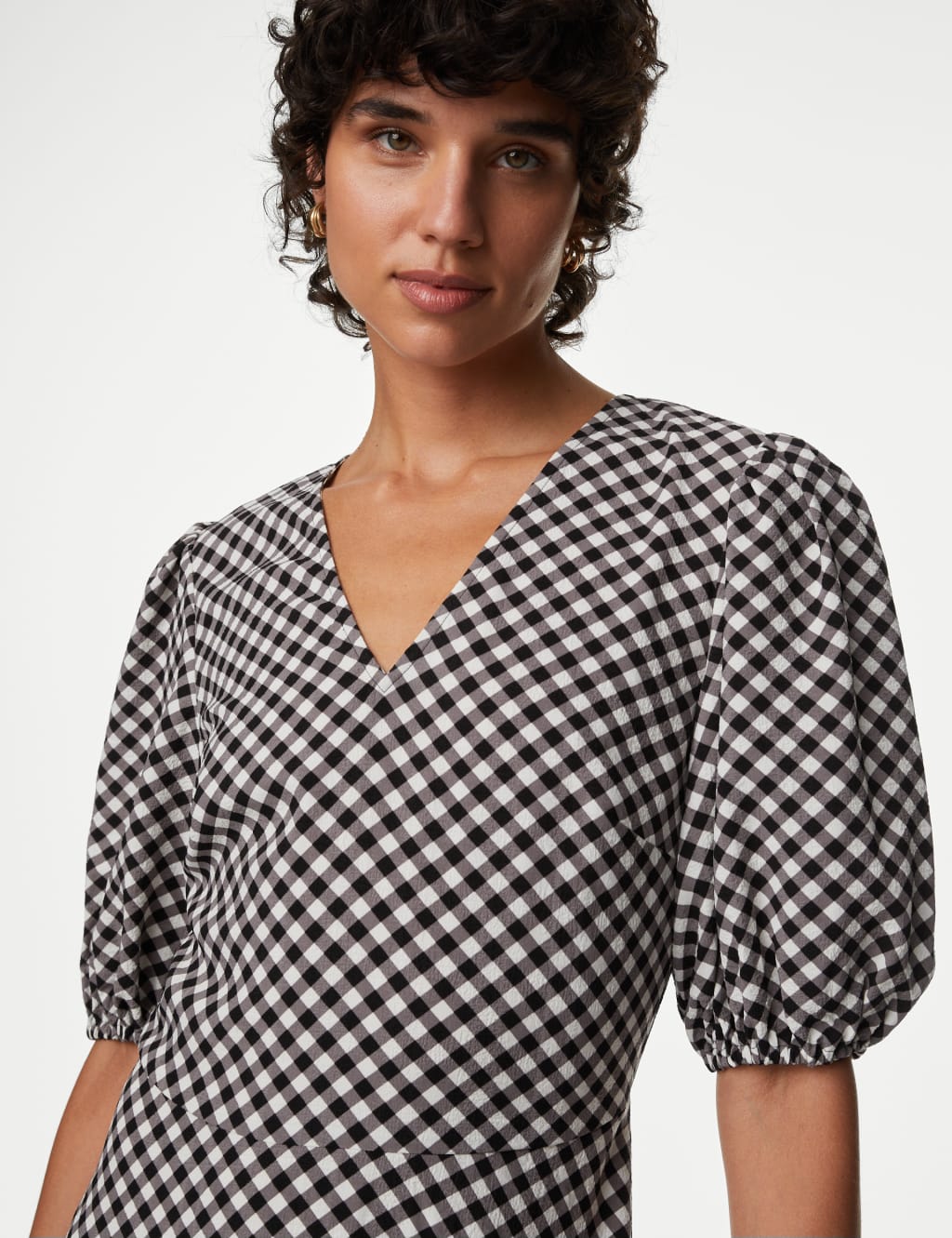 Checked Textured V-Neck Midaxi Tea Dress image 2