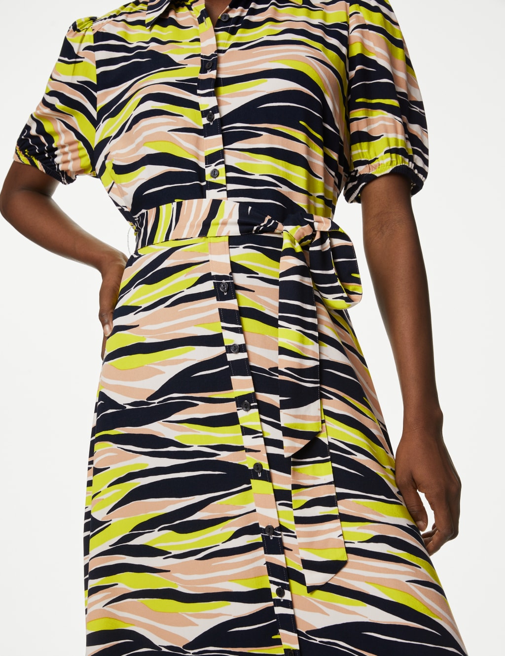 Printed Tie Waist Midi Shirt Dress image 3