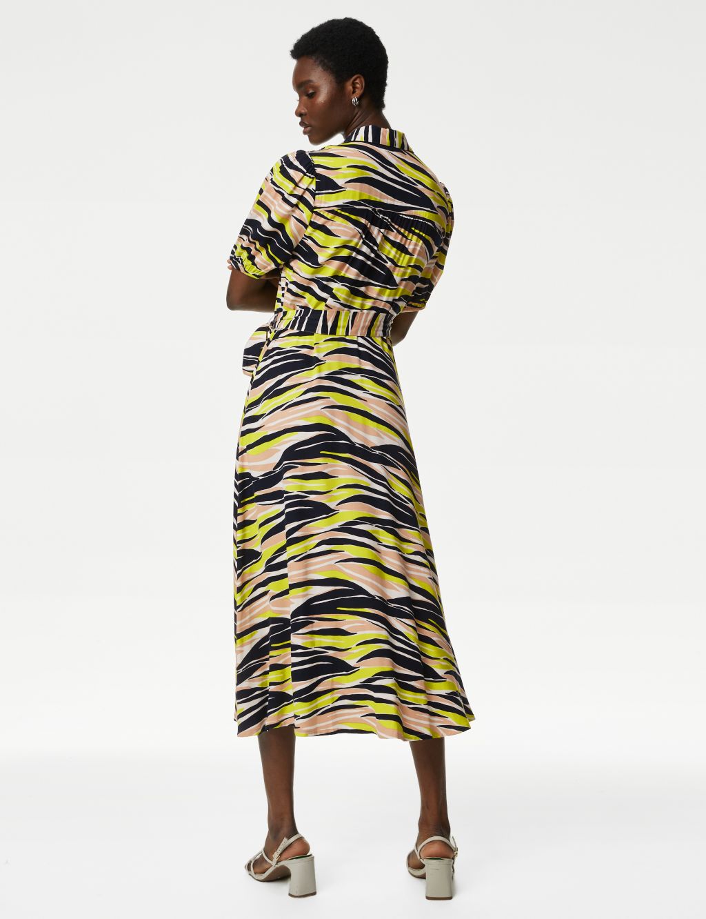 Printed Tie Waist Midi Shirt Dress image 4