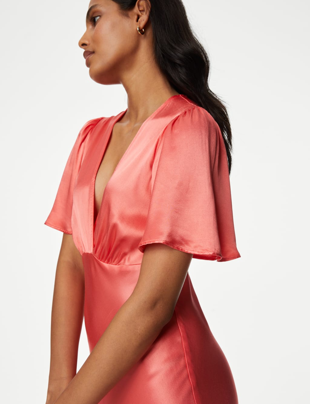 Satin V-Neck Angel Sleeve Midi Tea Dress image 3