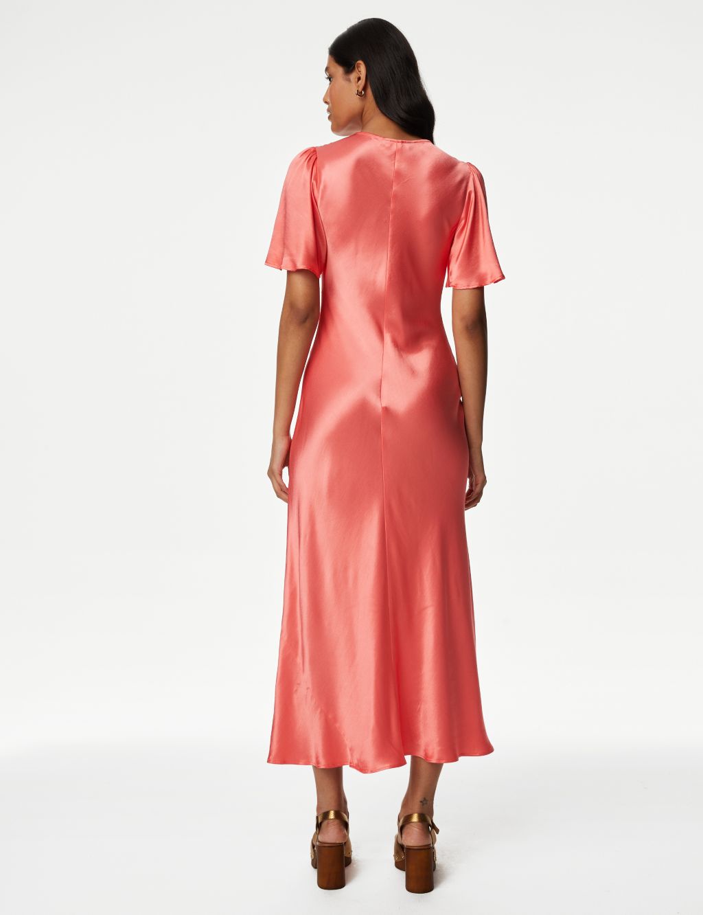 Satin V-Neck Angel Sleeve Midi Tea Dress image 4