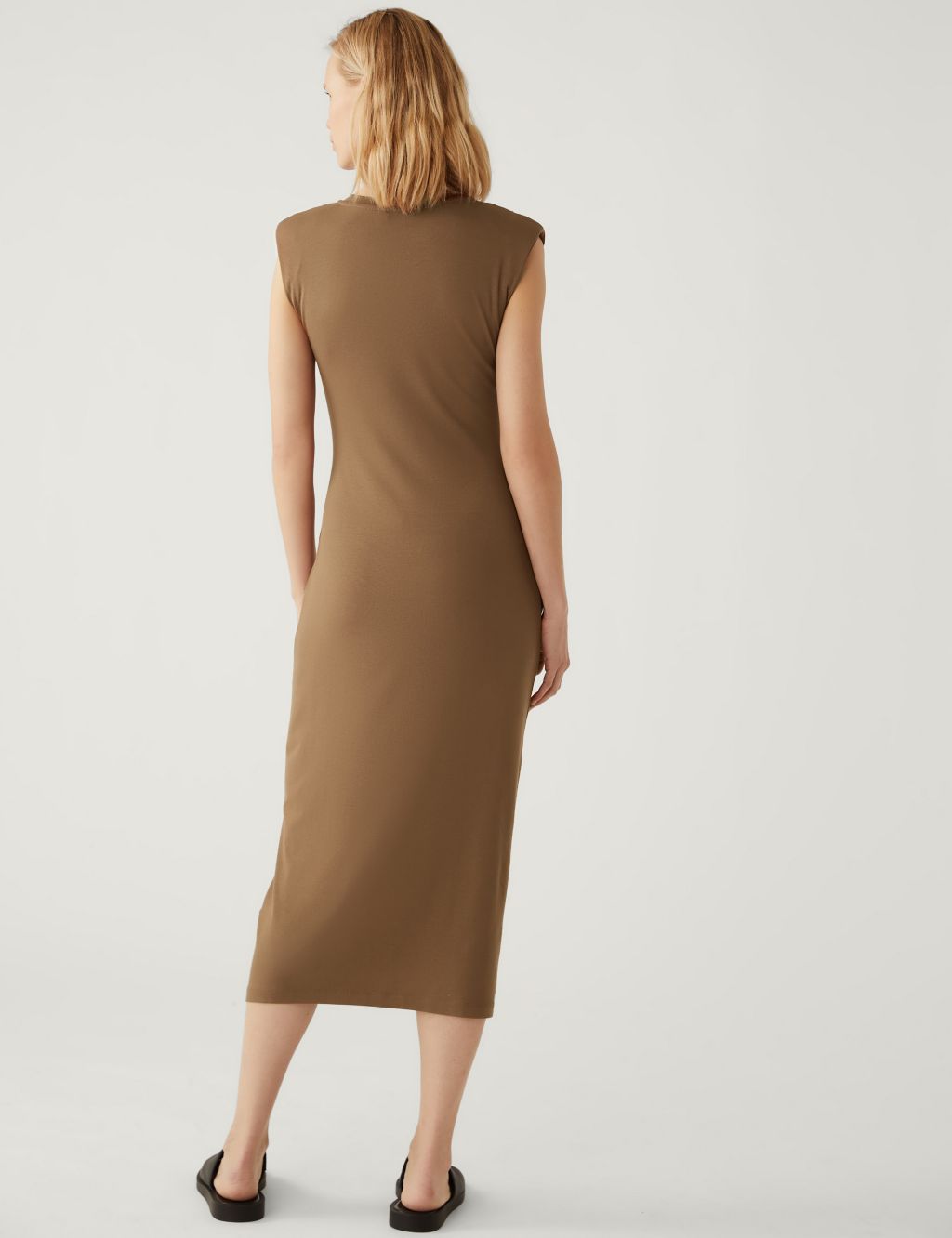 Jersey Round Neck Ruched Midi Bodycon Dress image 4