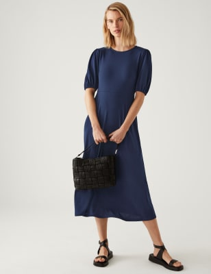 

M&S Collection Vestido de tarde a media pierna con cuello redondo de puntoWomens - Navy, Navy