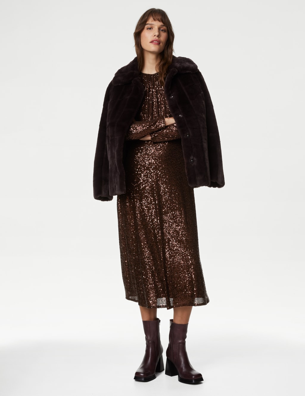Sequin Round Neck Midi Tea Dress image 1