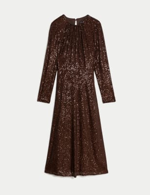 Sequin Round Neck Midi Tea Dress