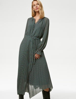 Geometric Tie Neck Midaxi Shirt Dress - KG