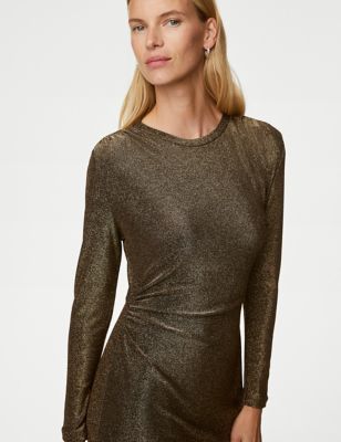 

Womens M&S Collection Metallic Ruched Midi Bodycon Dress - Gold, Gold