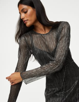 Bodycon Dress with Long Sheer Sleeves with Sequins