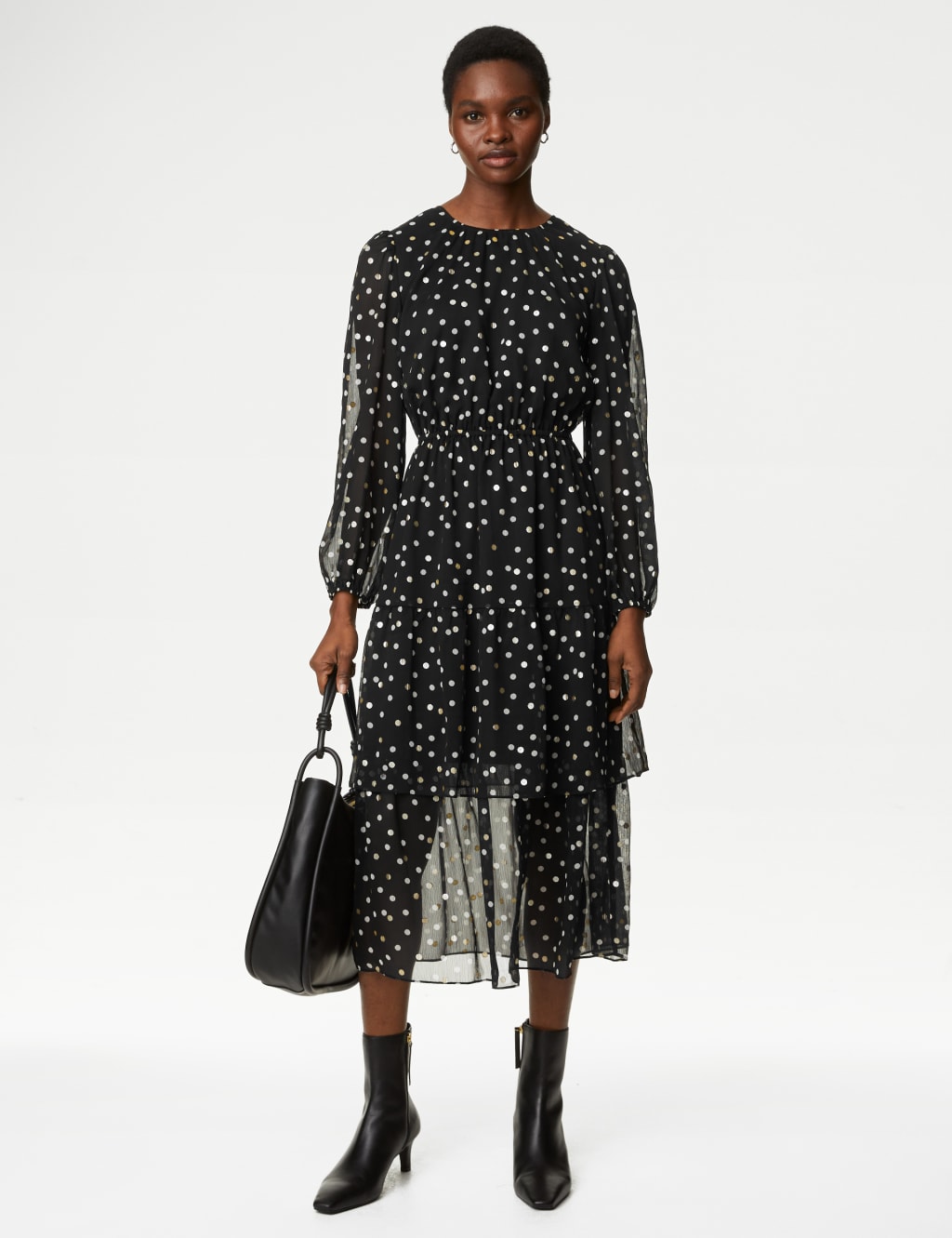 Polka Dot Ruffle Midi Tiered Dress image 1