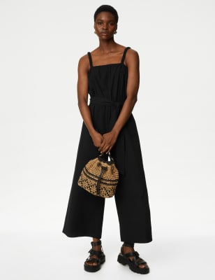 

Womens M&S Collection Pure Cotton Cropped Jumpsuit - Black, Black