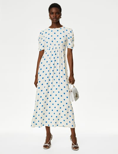 Printed Cut Out Detail Midi Tea Dress
