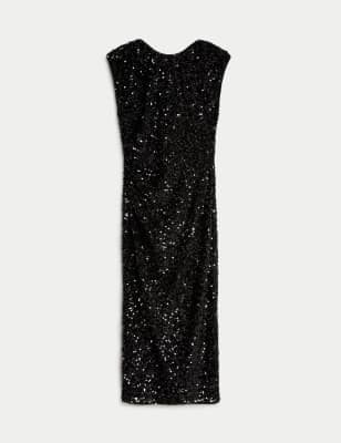 Sequin Round Neck Midi Bodycon Dress