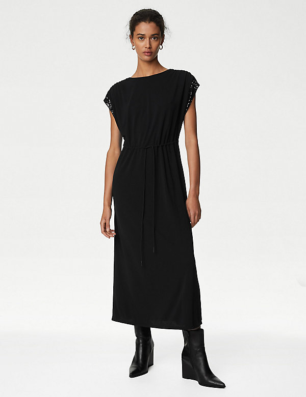 Sequin Embellished Midi Waisted Dress - SK