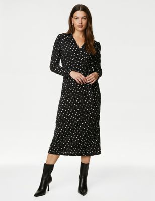 

Womens M&S Collection Jersey Printed Belted Midi Wrap Dress - Black Mix, Black Mix